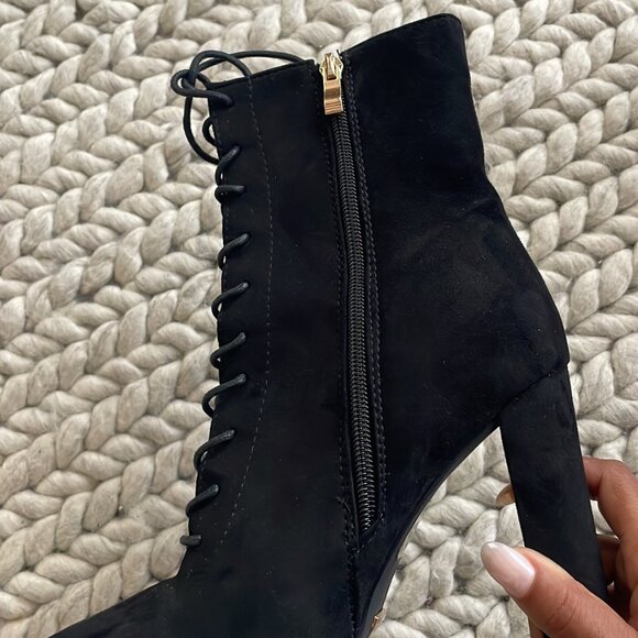 Billini Black Lace-Up Pointed Toe Heeled Ankle Boots Booties Size 6 - Picture 5 of 6